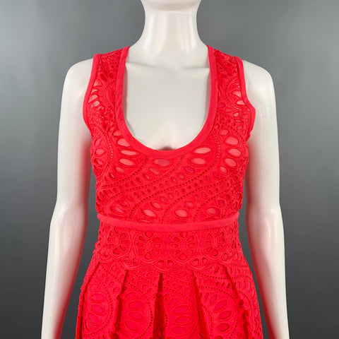 GIAMBATTISTA VALLI Size 4 Fuchsia Pink Cotton Eyelet Pleated Long Dress