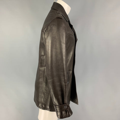 NEIL BARRETT Size M Dark Brown Leather Double Breasted Coat