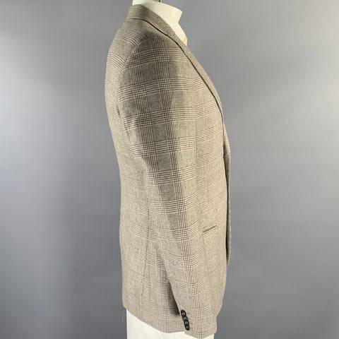 GIORGIO ARMANI Size 44 Grey Beige Glen Check Cashmere Silk Sport Coat