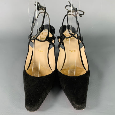 CHRISTIAN LOUBOUTIN Size 6.5 Black Leather Ankle Strap Heels Pumps