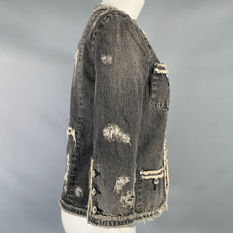 FACETASM Size M Grey White Cotton Denim Distressed Jacket
