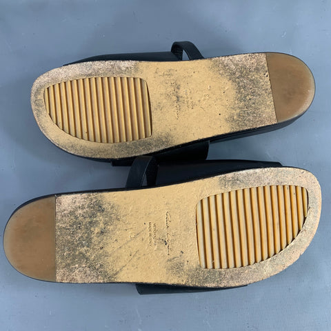 RICK OWENS Size 10 Black Leather Toe Ring Slide Sandals