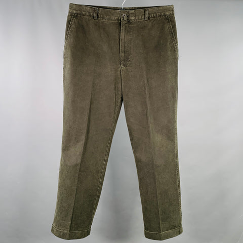 LA ZETAGI Size 34 Green Cotton Cuffed Casual Pants