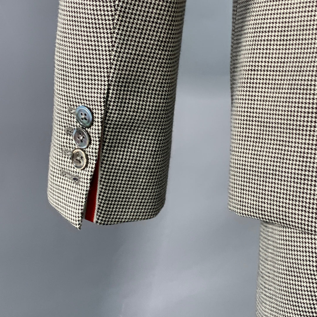 THOM BROWNE Size 38 Regular White Black Houndstooth Wool 3 Button Suit