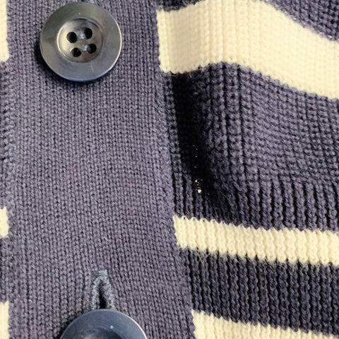 NO BRAND Size M Navy White Knit Stripe Lace Mixed Fabrics Cardigan