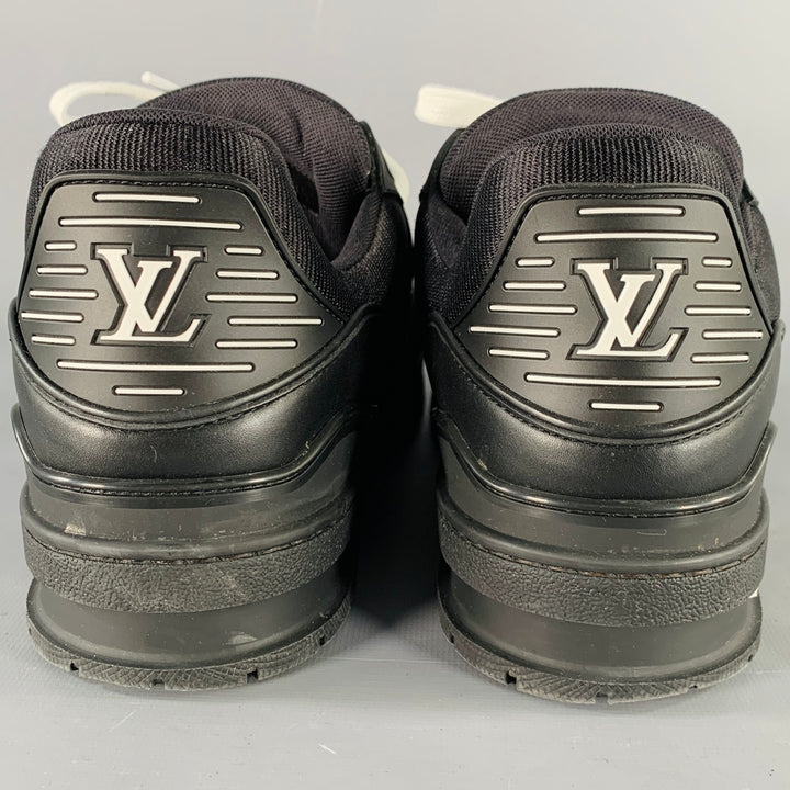 LOUIS VUITTON Size 9.5 Black White Monogram Leather Rubber Sole Sneakers