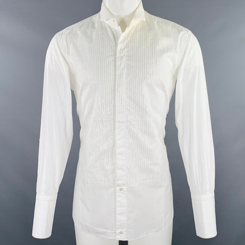 BRIONI Size M White Silver Stripe Cotton Tuxedo Formal Long Sleeve Shirt