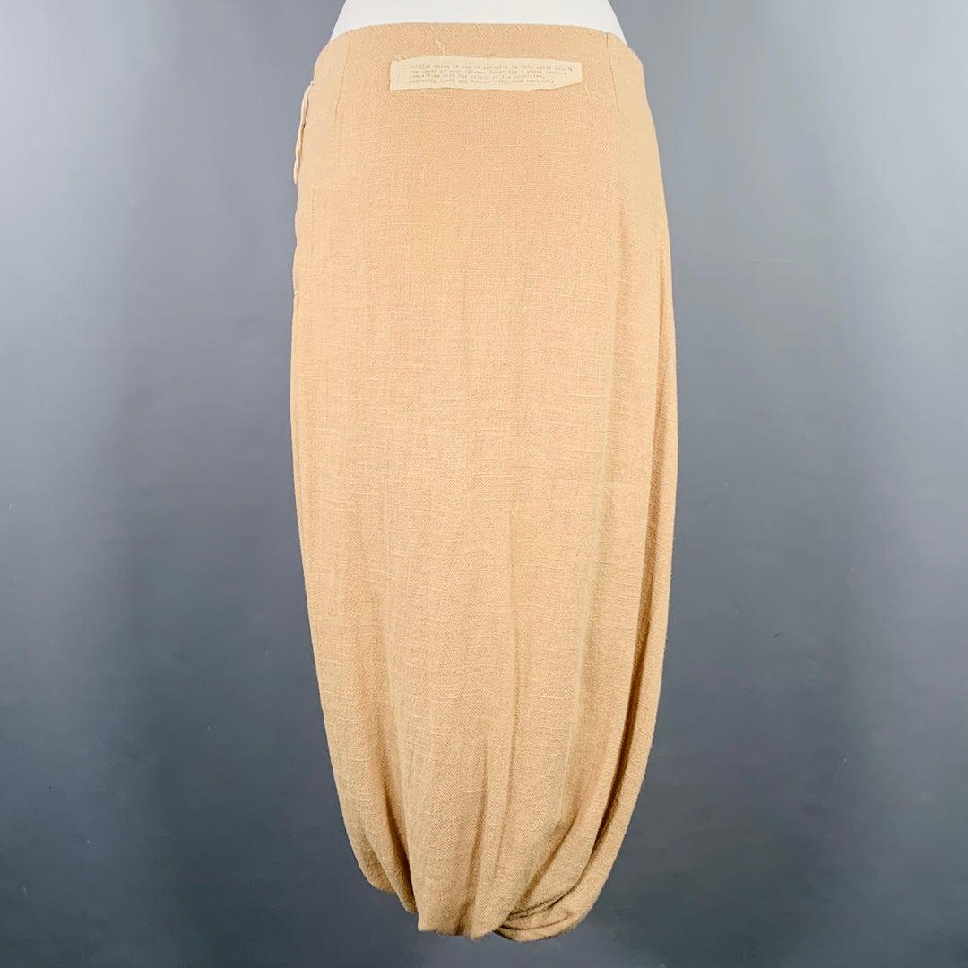 HAZEL BROWN Size S Beige Natural Linen Bubble Hem Skirt