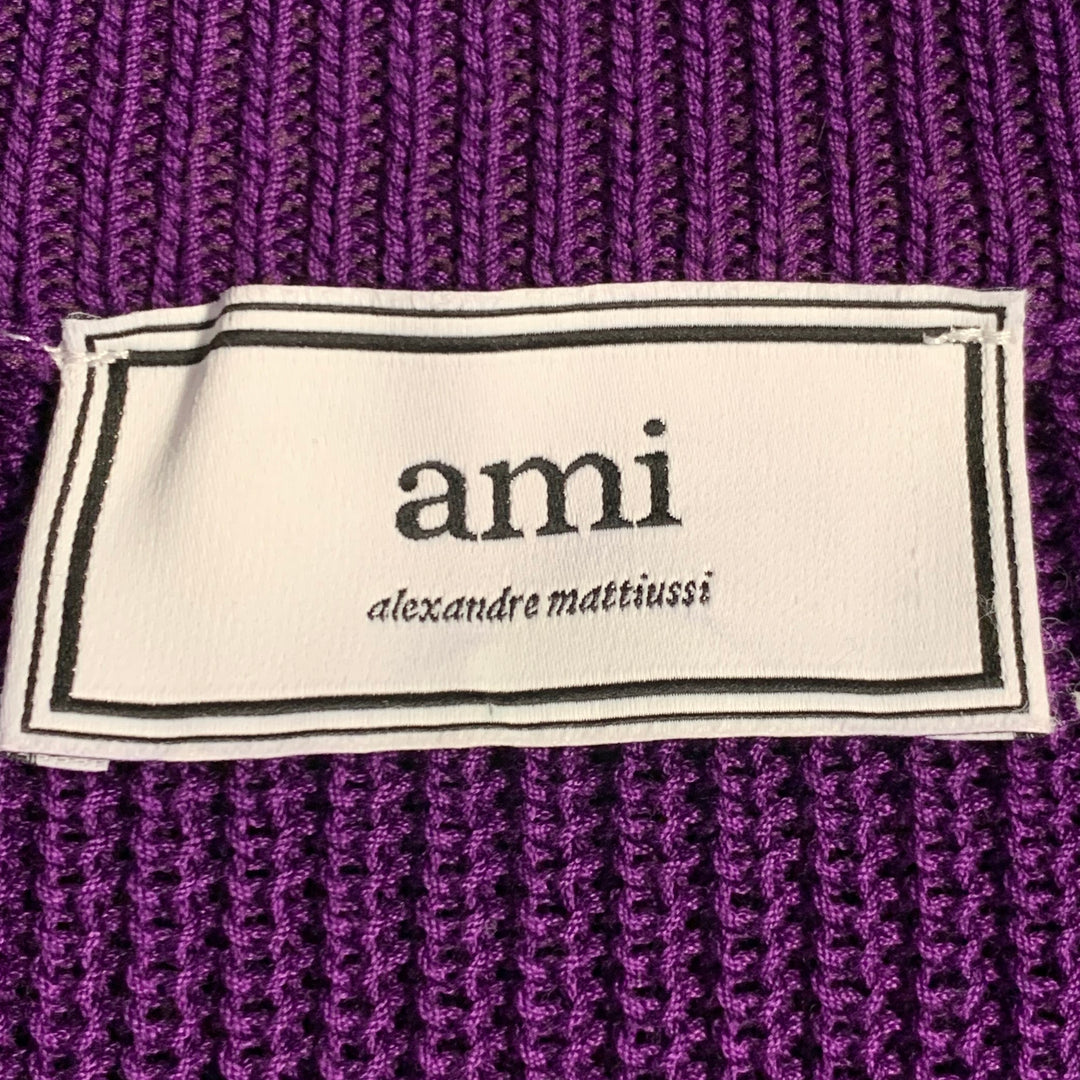AMI by ALEXANDRE MATTIUSSI Size XL Purple Rib Knit Cotton Crew-Neck Sweater