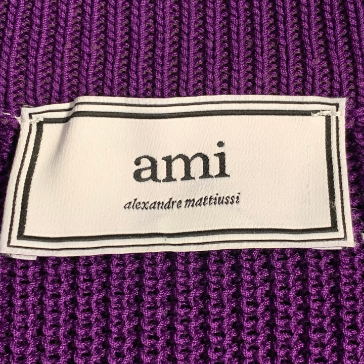 AMI by ALEXANDRE MATTIUSSI Size XL Purple Rib Knit Cotton Crew-Neck Sweater