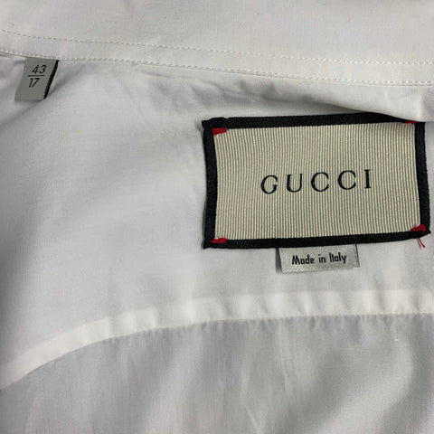 GUCCI Size L White Red Snake Applique Cotton Button Up Long Sleeve Shirt