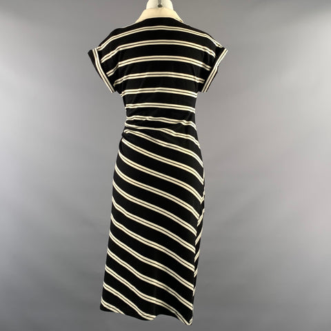 LOEWE Size M Black White Cotton Stripe Polo Knee Length Dress