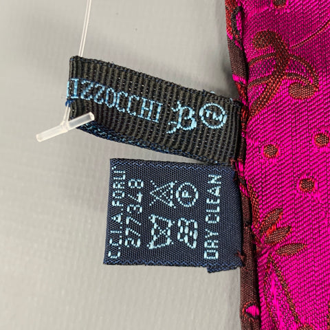 MASSIMO BIZZOCCHI Brown Fuchsia Pink Jacquard Silk Pocket Square
