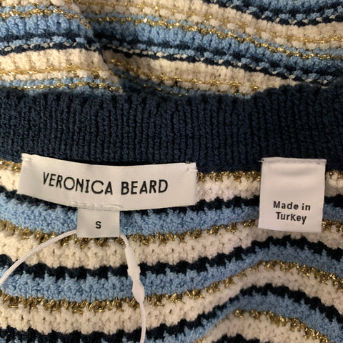 VERONICA BEARD Size S Blue White Gold Stripe Cotton Polyamide Cardigan