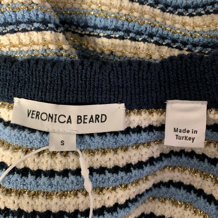 VERONICA BEARD Size S Blue White Gold Stripe Cotton Polyamide Cardigan