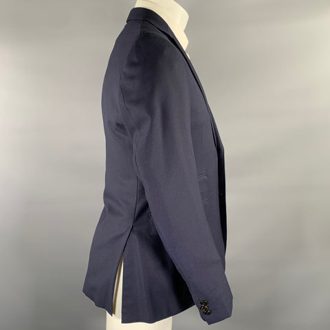 ERMENEGILDO ZEGNA Chest Size 40 Navy Wool  Silk Notch Lapel Sport Coat