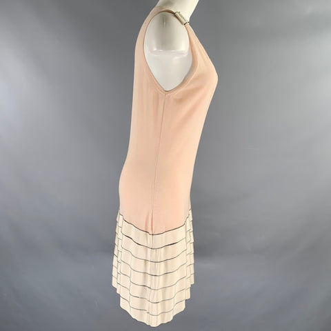 FENDI Size S Cream Peach Cotton Blend Knitted V-Neck Dress