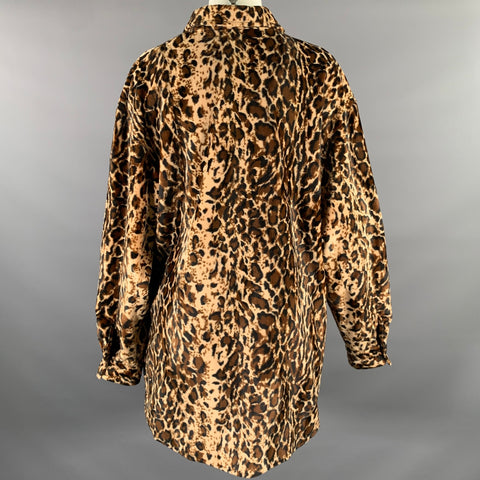 DENNIS BASSO Size L Brown Tan Polyester Animal Print Velvet Shirt Jacket