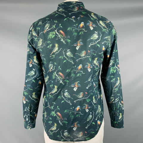 AMI by ALEXANDRE MATTIUSSI Size L Navy Green Brown Birds Long Sleeve Shirt