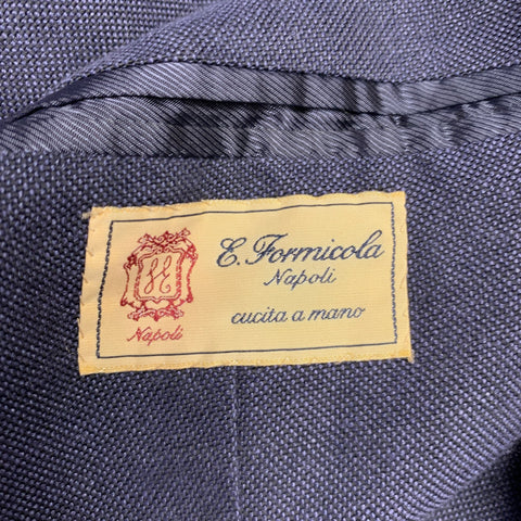 E. FORMICOLA Veste Homme Bleu Lin Coton Taille 38 Coupe Droite