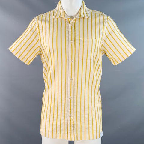 SCOTCH AND SODA Size M Yellow Cream Stripe Cotton Linen Relaxed Short Sleeve Shirt