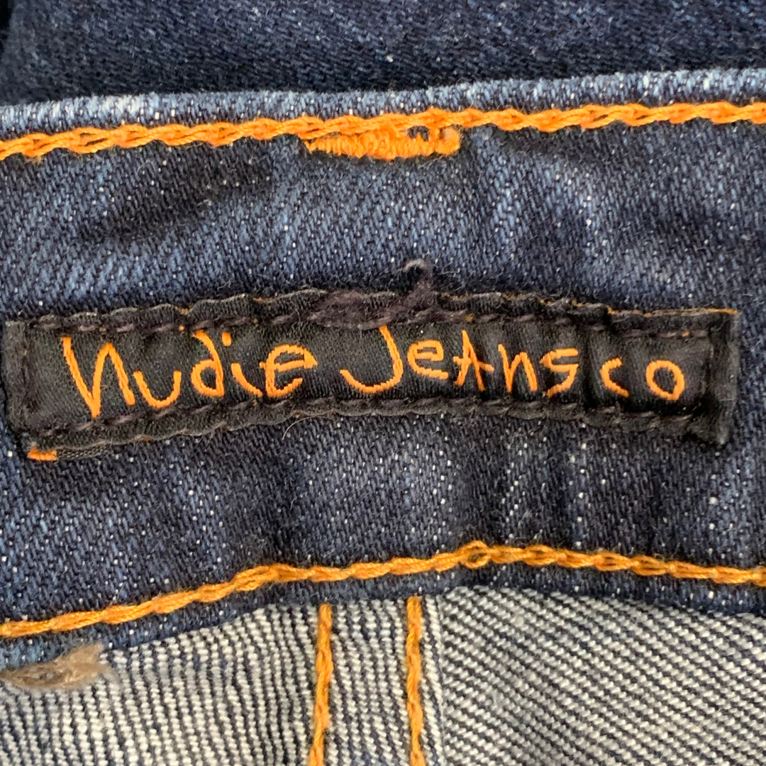 NUDIE JEANS Size 29 Grim Tim Navy Contrast Stitch Cotton Blend Tapered Jeans