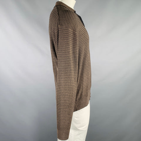 JHANE BARNES Size XL Grey Beige Stripe Silk Blend Polo Pullover