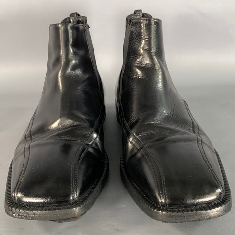 PRADA Size 9.5 Black Shimmery Leather Chelsea Boots