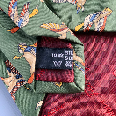 SALVATORE FERRAGAMO Green Multi Color Birds Silk Tie