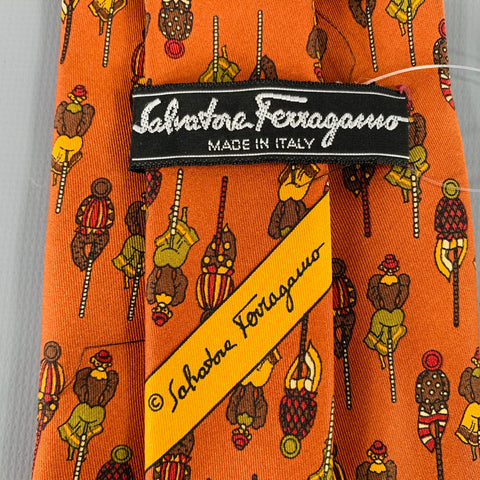 SALVATORE FERRAGAMO Brown Rust Figures Silk Tie