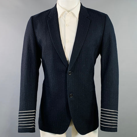 PAUL SMITH Size 38 Navy White Stripe Wool Single Button Notch Lapel Sport Coat