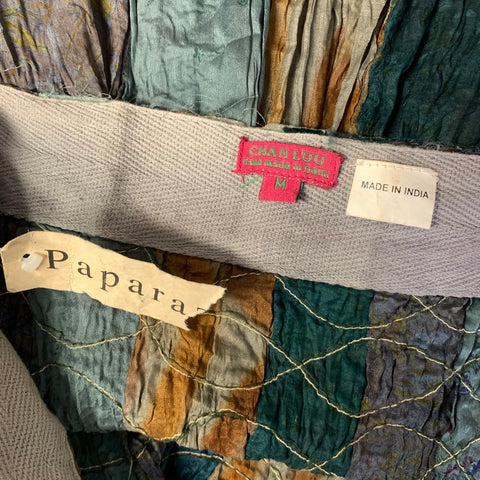 CHAN LUU Size M Teal Rust Silk Flower Knee Length Skirt
