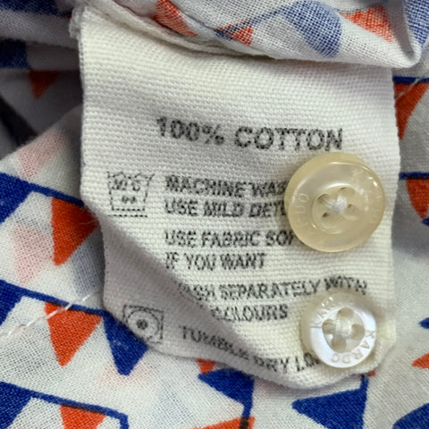 KARDO x SAFOMASI Taille S Blanc Rouge Bleu Géométrique Coton Une Poche Chemise Manches Courtes
