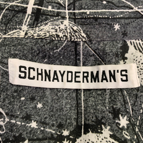 SCHNAYDERMAN'S Size M Grey White Zodiac Print Viscose Silk Short Sleeve Shirt