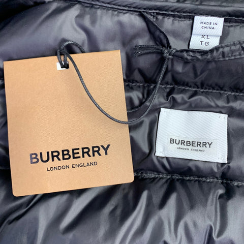 Manteau à capuche BURBERRY FW22 taille XL en polyamide matelassé noir olive « Barking »