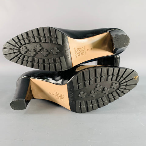 BOTTEGA VENETA Size 9 Black Gold Patent Leather Buckle Pumps