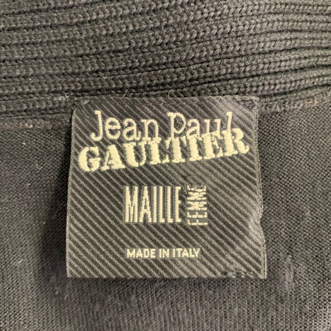 JEAN PAUL GAULTIER Size M Black Knit V-Neck Belted Pullover
