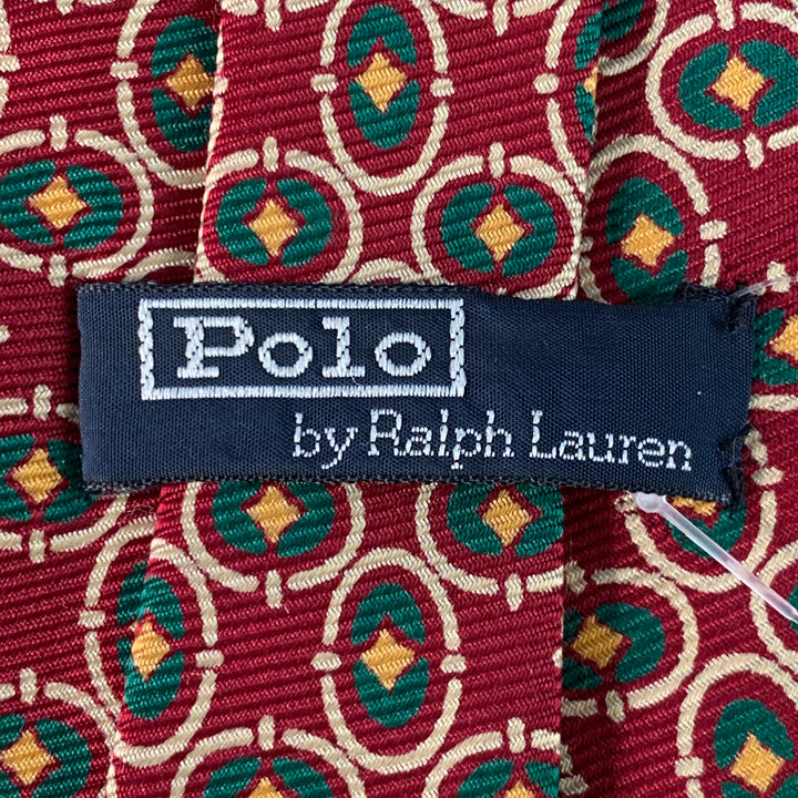 POLO by RALPH LAUREN Red Green Beige Geometric Silk Tie