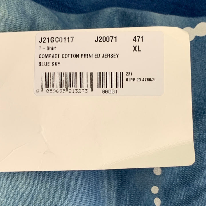 JIL SANDER Size XL City Lights Blue White Abstract Cotton Crew Neck T-shirt