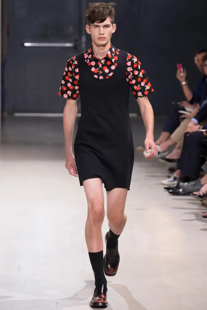 RAF SIMONS SS14 Runway Size 44 Black Red Pink Floral Poppy Cotton Button Up Short Sleeve Shirt