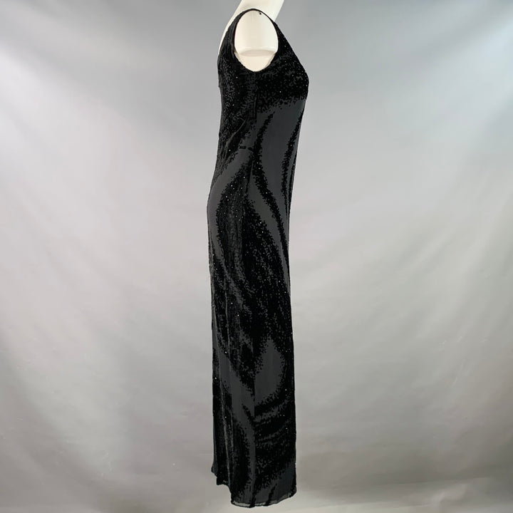 LAFAYETTE 148 Size 2P Black Rayon Silk Beaded Burnout Sleeveless Long Cocktail Dress