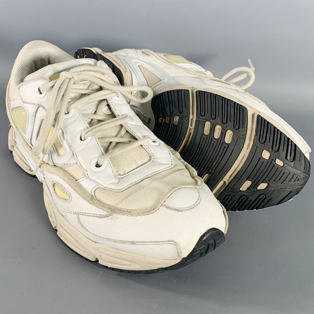 ADIDAS x RAF SIMONS Size 10 Ozweego Bunny White Cream Leather Canvas Runner Sneakers