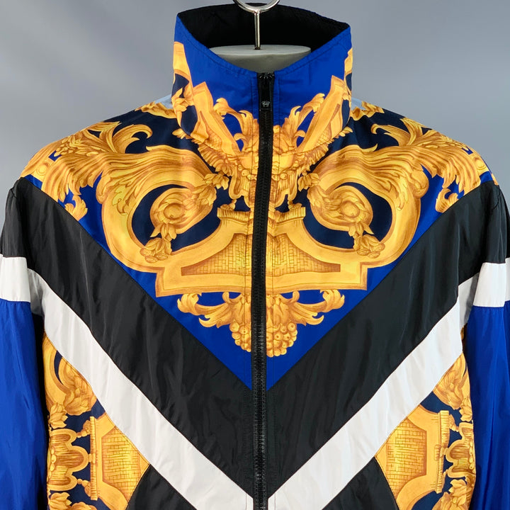 VERSACE Size XXL Black Blue Gold Baroque Polyamide Blend Windbreaker Jacket