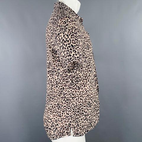 ALLSAINTS Size M Beige Black Animal Print Viscose Camp Short Sleeve Shirt