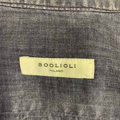 BOGLIOLI Size M Blue Indigo Spread Collar Long Sleeve Shirt