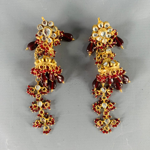 Boucles d'oreilles vintage en métal or et bordeaux
