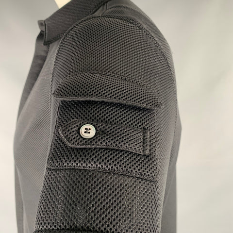 NEIL BARRETT Size XL Black Mesh Polyester Short Sleeve Shirt