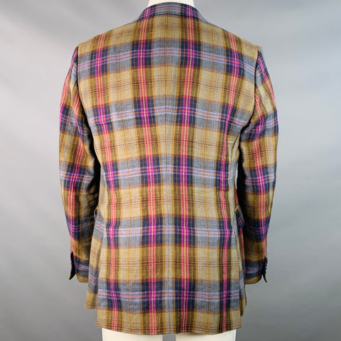 ETRO Size 40 Multi Color Plaid Linen Blend Notch Lapel Sport Coat