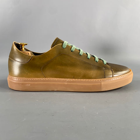 KLEIN EPSTEIN & PARKER Size 11 Green Olive Shimmery Patent Leather Sneakers