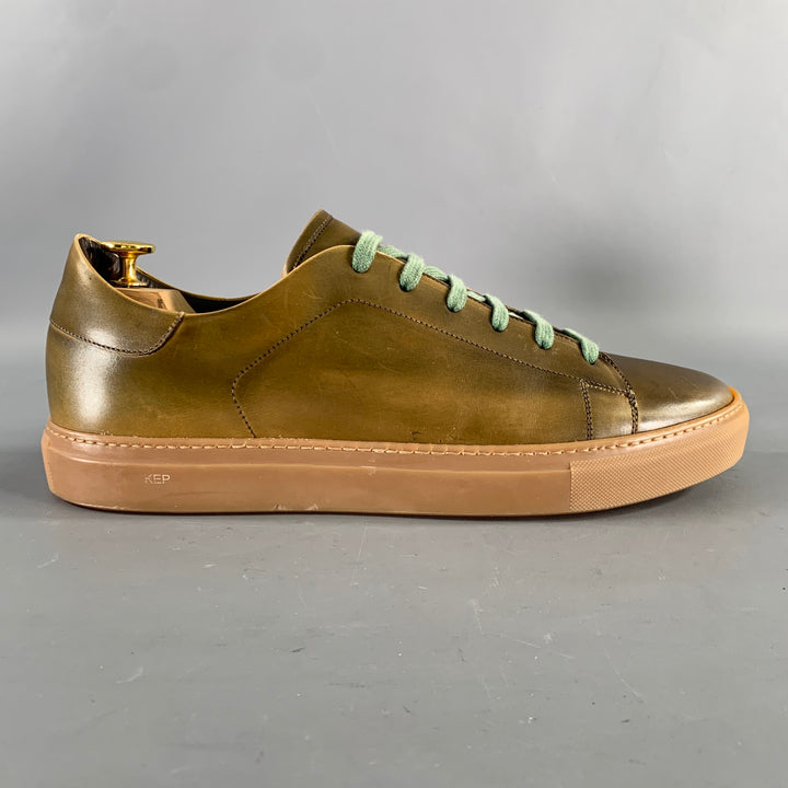 KLEIN EPSTEIN & PARKER Size 11 Green Olive Shimmery Patent Leather Sneakers